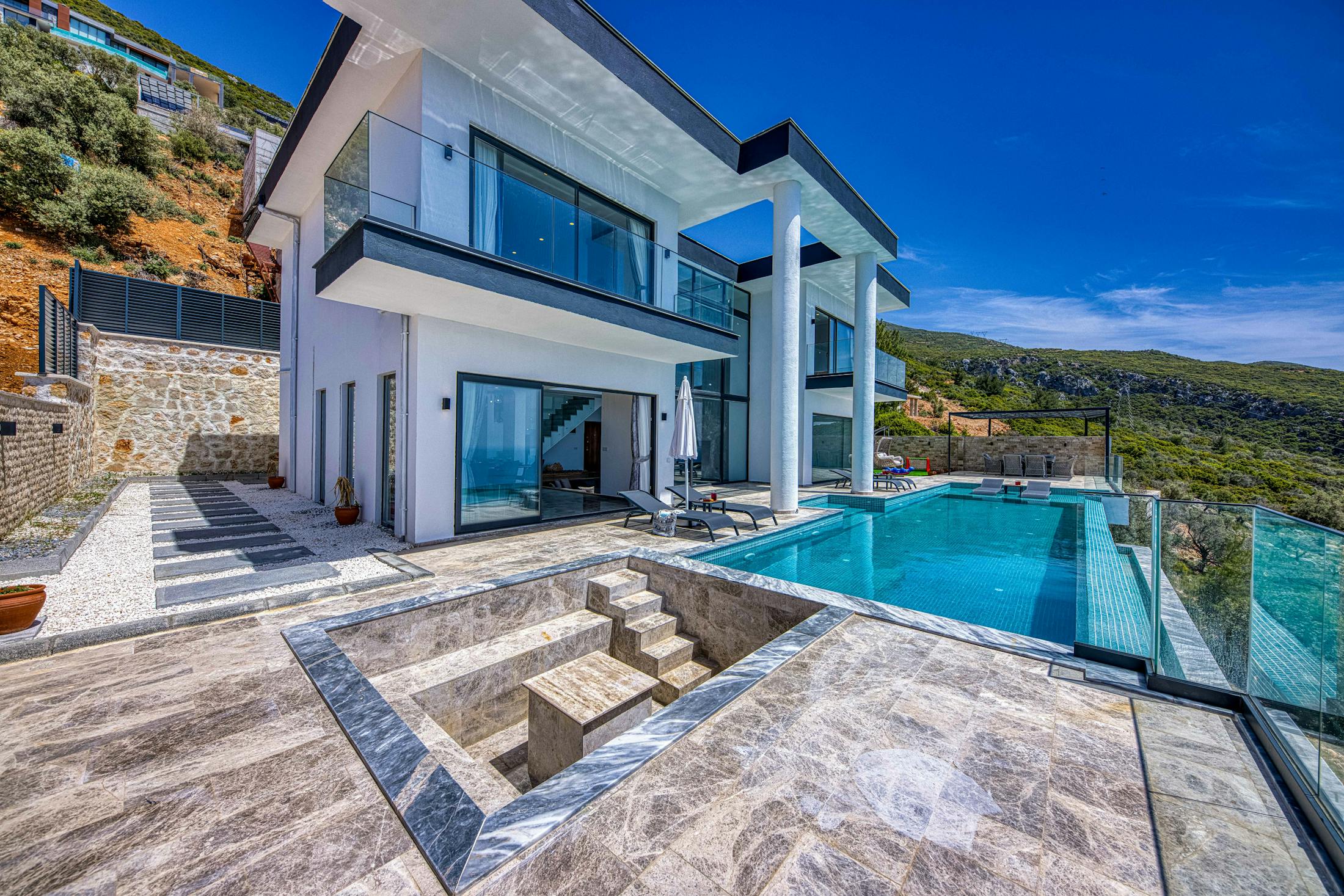 Luxury modern villa with large premium windows