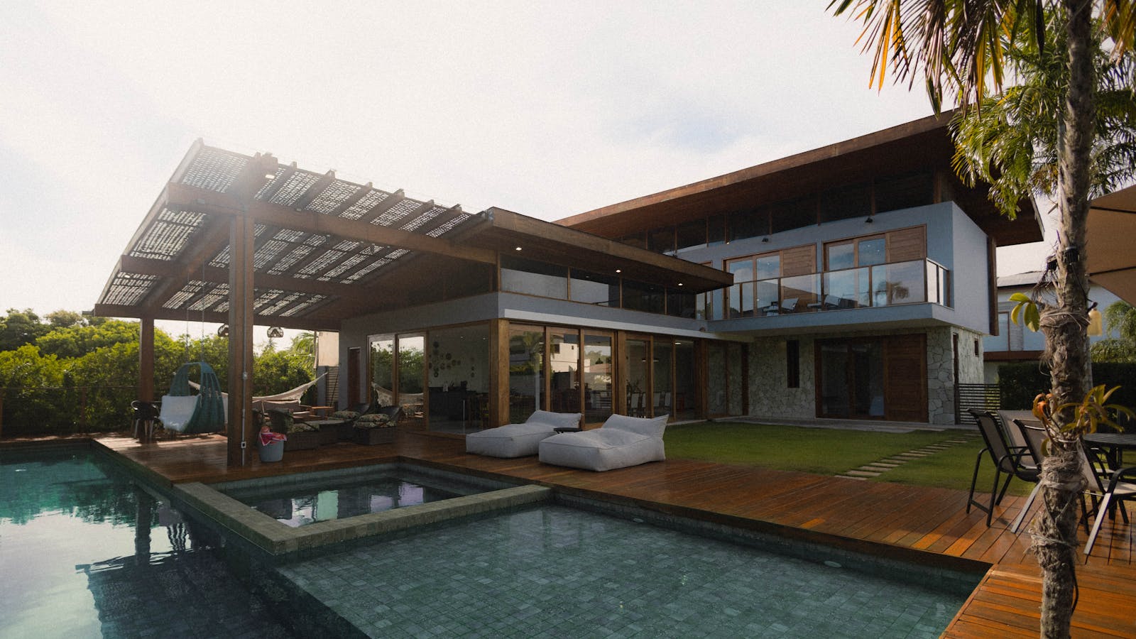 Modern home with elegant large windows